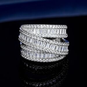 ETERNITY Stacked Emerald Cut Diamond Ring White Gold